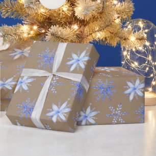 Rustic Kraft Hand Drawn Periwinkle Blue Snowflakes Cadeaupapier