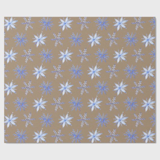 Rustic Kraft Hand Drawn Periwinkle Blue Snowflakes Cadeaupapier (Vlak)