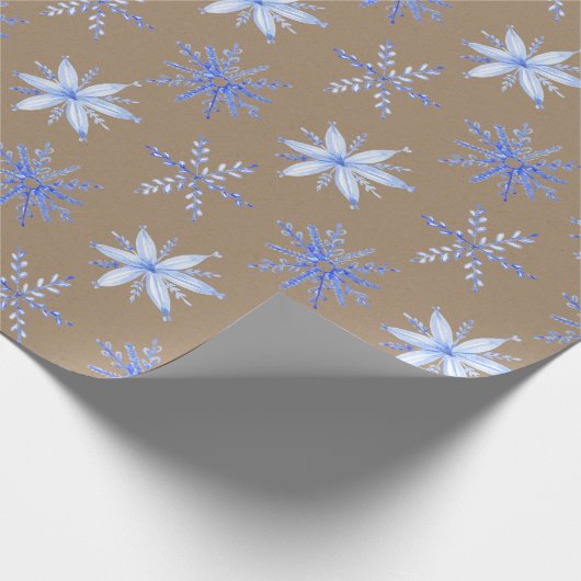 Rustic Kraft Hand Drawn Periwinkle Blue Snowflakes Cadeaupapier (Hoek)