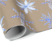 Rustic Kraft Hand Drawn Periwinkle Blue Snowflakes Cadeaupapier (Rol Hoek)