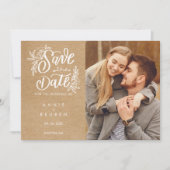 Rustic Kraft Hand Elegant Script Boho Foto Save The Date (Voorkant)