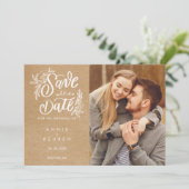 Rustic Kraft Hand Elegant Script Boho Foto Save The Date (Staand voorkant)