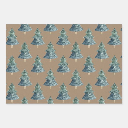 Rustic Kraft Hand Pine en Spruce Trees Inpakpapier Vel (Voorkant 3)