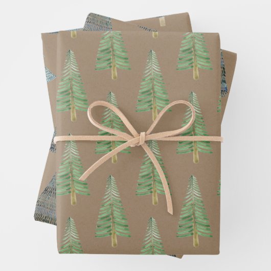 Rustic Kraft Hand Pine en Spruce Trees Inpakpapier Vel (In situ)