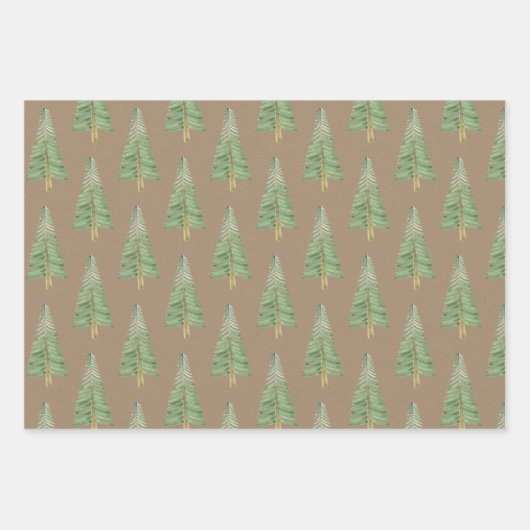 Rustic Kraft Hand Pine en Spruce Trees Inpakpapier Vel (Voorkant)