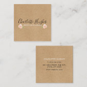 Rustic Kraft Handtekening met Roos Motif Square Vierkante Visitekaartje (Voorkant / Achterkant)