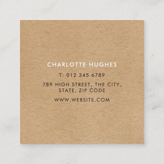 Rustic Kraft Handtekening met Roos Motif Square Vierkante Visitekaartje (Achterkant)