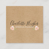 Rustic Kraft Handtekening met Roos Motif Square Vierkante Visitekaartje (Voorkant)