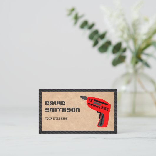 Rustic Kraft Hardware Power Tool Red Drift Machine Visitekaartje (Staand voorkant)