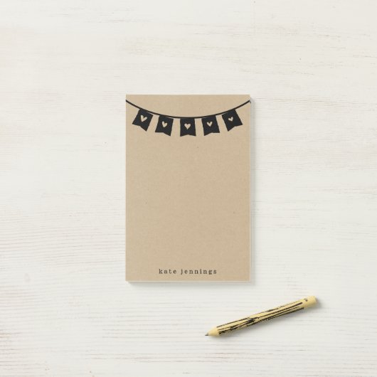 Rustic Kraft Heart Bunting Post-it® Notes (Op bureau)