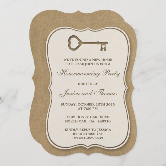 Rustic Kraft Heart Key New Home Housewarming Kaart (Voorkant / Achterkant)