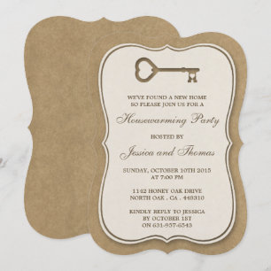 Rustic Kraft Heart Key New Home Housewarming Kaart