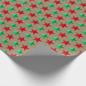 Rustic Kraft Helder Groene Rode Sterren Wrapping P Cadeaupapier (Hoek)