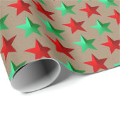 Rustic Kraft Helder Groene Rode Sterren Wrapping P Cadeaupapier (Rol Hoek)
