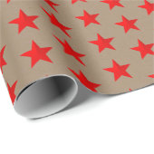 Rustic Kraft Heldere Rode Sterren Wrapping Paper Cadeaupapier (Rol Hoek)