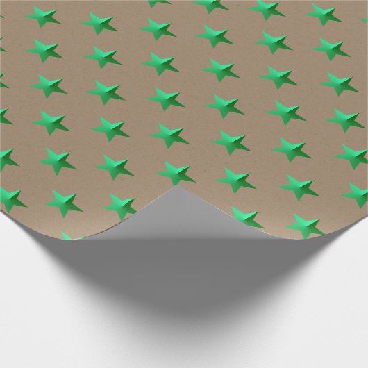 Rustic Kraft Heldergroene Sterren Cadeaupapier (Hoek)