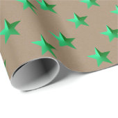Rustic Kraft Heldergroene Sterren Cadeaupapier (Rol Hoek)