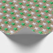 Rustic Kraft Heldergroene Witte Sterren Cadeaupapier (Hoek)