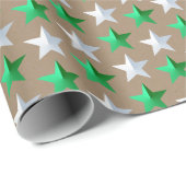 Rustic Kraft Heldergroene Witte Sterren Cadeaupapier (Rol Hoek)