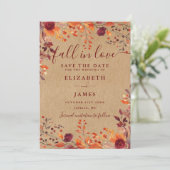 Rustic Kraft Herfst Autumnal Bloemen Huwelijk Save The Date (Staand voorkant)