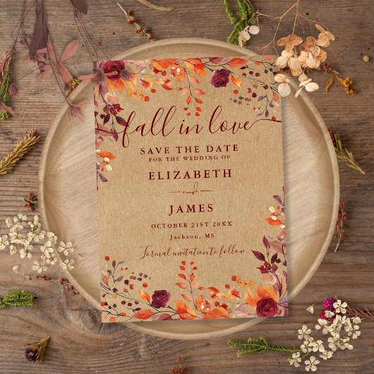 Rustic Kraft Herfst Autumnal Bloemen Huwelijk Save The Date