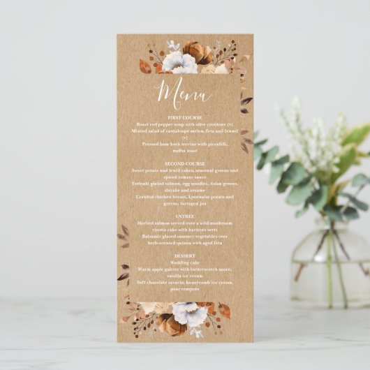 Rustic Kraft Herfst Herfst Bloemen Huwelijk Menu (Staand voorkant)