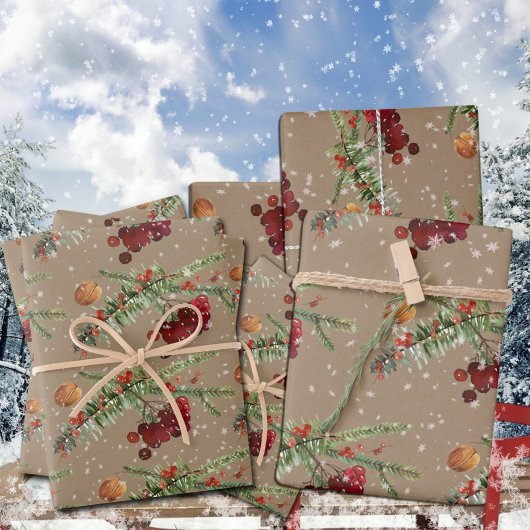 Rustic Kraft Holiday Highbush Cranberries Inpakpapier Vel