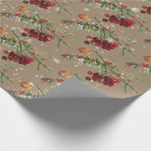 Rustic Kraft Holiday Highbush Cranberries & Spruce Cadeaupapier (Hoek)
