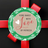 Rustic Kraft Home Baked With Love Green And White Ronde Sticker