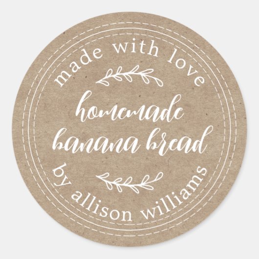 Rustic Kraft Homemade Banana Bread Ronde Sticker (Voorkant)