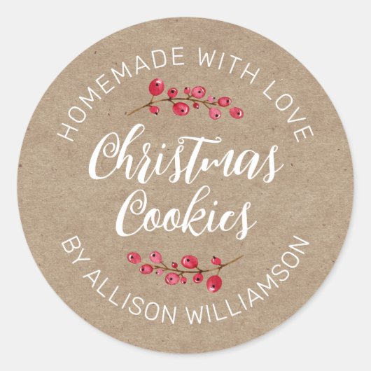 Rustic Kraft Homemade Christmas Cookie Ronde Sticker (Voorkant)