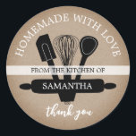 Rustic Kraft Homemade with Love Bedankt Ronde Sticker<br><div class="desc">Rustic Kraft papier gebakken met liefde uit de keuken van de stickers voor je homemade chocolade koekjes met cadeautassen. Perfecte gepersonaliseerde zegels voor uw koekjesuitwisselingspartners,  de pakketten van de koekjesuitwisseling van de vakantie. De stickers van gebakken producten zien er ook goed uit als unieke bakkerijetiketten.</div>