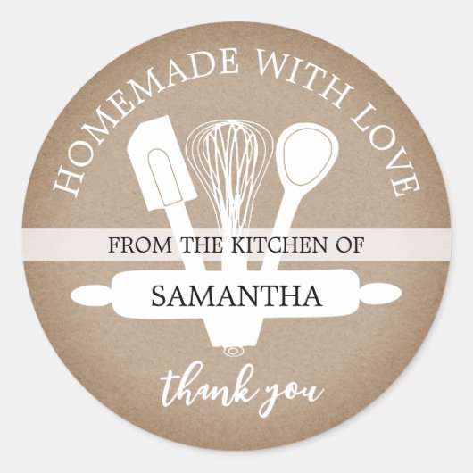 Rustic Kraft Homemade with Love Dank je cadeau Ronde Sticker (Voorkant)