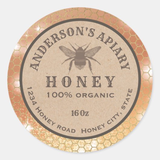 rustic Kraft honingraat honingraat Ronde Sticker (Voorkant)