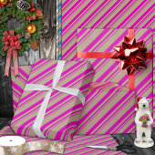 Rustic Kraft Hot Pink Stripes Vakantie Cadeaupapier
