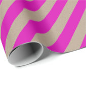 Rustic Kraft Hot Pink Wide Stripe Vakantie Cadeaupapier (Rol Hoek)