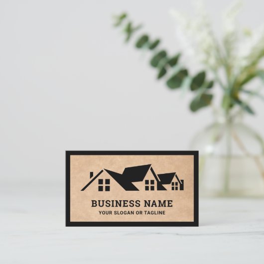 Rustic Kraft House Roofing Construction Roofer Visitekaartje (Staand voorkant)