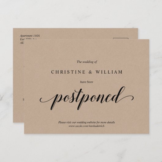 Rustic Kraft, huwelijksuitnodiging uitgesteld Briefkaart (Voorkant / Achterkant)