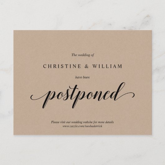 Rustic Kraft, huwelijksuitnodiging uitgesteld Briefkaart (Voorkant)