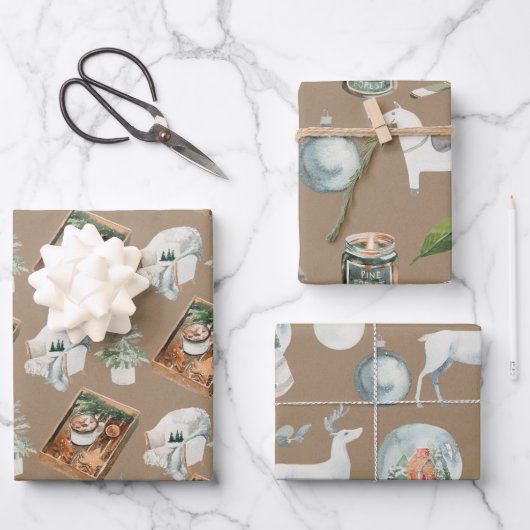 Rustic Kraft Hygge Cozy Kerstwinter Decor Inpakpapier Vel (Voorkant)