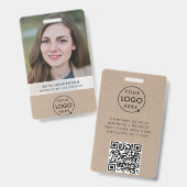 Rustic Kraft ID Kaart | Modern Photo Employee QR Badge (Front & Back)