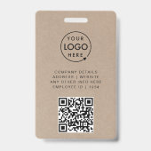 Rustic Kraft ID Kaart | Modern Photo Employee QR Badge (Back)
