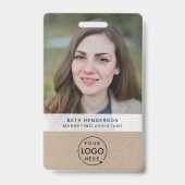 Rustic Kraft ID Kaart | Modern Photo Employee QR Badge (Front)