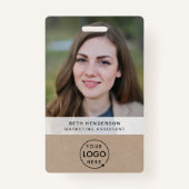 Rustic Kraft ID Kaart | Modern Photo Employee QR Badge (Voorkant)