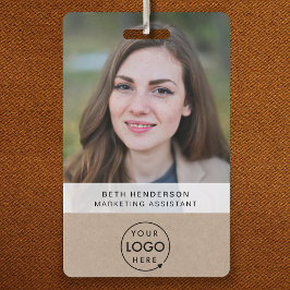 Rustic Kraft ID Kaart | Modern Photo Employee QR Badge