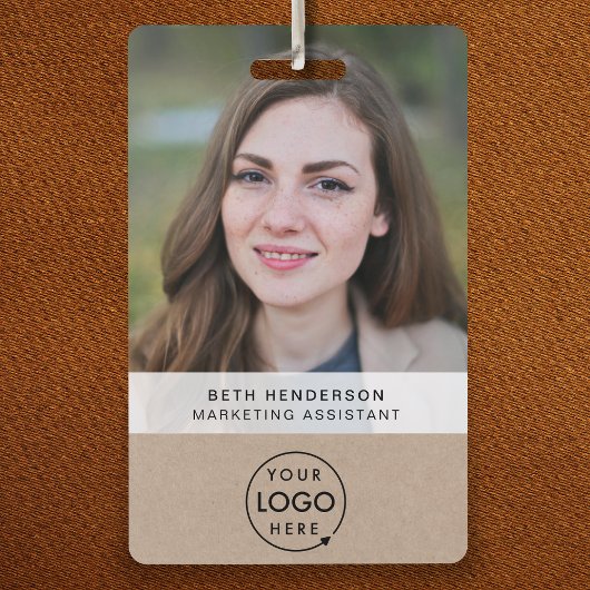 Rustic Kraft ID Kaart | Modern Photo Employee QR Badge