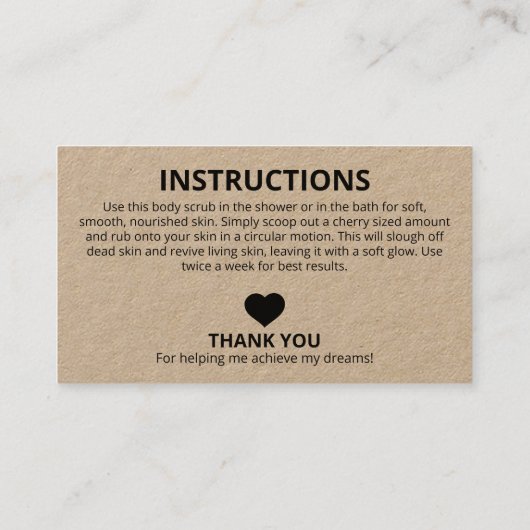 Rustic Kraft Ingredients Instructions Visitekaartje (Achterkant)