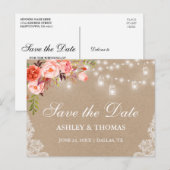 Rustic Kraft Jar Licht Koral Floral Save the Date Aankondigingskaart (Voorkant / Achterkant)