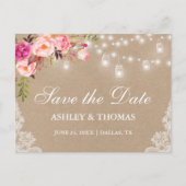 Rustic Kraft Jar Licht roze Floral Save the Date Aankondigingskaart (Voorkant)