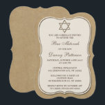 Rustic Kraft Jewish Star van David Bar Mitzvah Kaart<br><div class="desc">Deze uitnodigingen kunnen worden aangepast voor elke joodse heilige gebeurtenis zoals Bar Mitzvah, Bat Mitzvah, Bevestiging, Wedding, enz. Voeg uw douaneverklaring toe door de "Edit this design sjabloon"sectie te gebruiken of de blauwe "Customize het"knoop te klikken om de doopvontstijl en de kleur te veranderen, of een foto of een extra...</div>